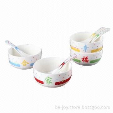 Ceramic bowl with spoon, OEM designs are acceptable